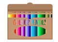 Illustration of a box with colored pencils. Big set Royalty Free Stock Photo