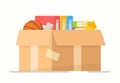 Vector illustration of a box of household items. Moving into a new home.