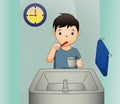 A vector illustration of a boy brushing his teeth