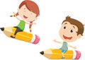 Illustration of Boy and girl flying on a pencil