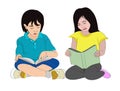 Vector Illustration of Boy and Girl Studying together