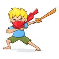 Boy Holding Wooden Sword Playing Ninja