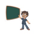 Vector illustration of a boy stands in front of the blackboard with a pointer Royalty Free Stock Photo