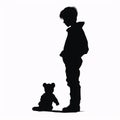 Black silhouette, tattoo of a boy and teddy bear on white isolated background. Vector Royalty Free Stock Photo