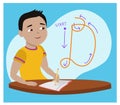 Vector illustration of a boy writing cursive letters in a notebook. Shows proper formation of letters. Royalty Free Stock Photo