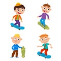 Vector illustration of boys on skateboard in isolated on white Royalty Free Stock Photo