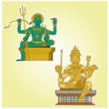 vector illustration Brahmin-Hindu gods Indra, Brahma on a yellow background