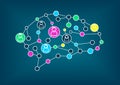 Vector illustration of brain. Concept of connectivity, machine learning, artificial intelligence