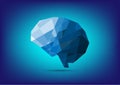 Vector illustration of brain polygon on blue background. Royalty Free Stock Photo