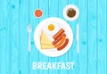 Vector illustration of breakfast set on blue table