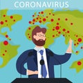 Vector illustration of breaking news. Epidemic Coronavirus COVID-19 spread in the world. politicians and doctors talks