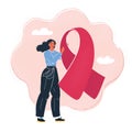 Vector illustration of Breast cancer ribbon elements healthy woman concept Royalty Free Stock Photo