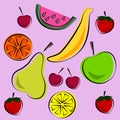 Vector illustration of bright color set of fruits.