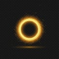 Vector illustration of bright fiery magical portal with reflection, glowing lights in shape of sparkling circle on dark