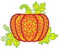 Vector illustration. Bright Halloween pumpkin in mandala style with detailed patterns Royalty Free Stock Photo