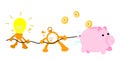 bright lamp idea and time lure pig bank money cartoon doodle flat design style Royalty Free Stock Photo