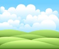 Vector illustration.Bright nature landscape with sky, hills and grass. Rural scenery. Field and meadow Royalty Free Stock Photo