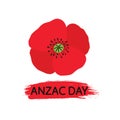 Vector illustration of a bright poppy flower. Remembrance day symbol. Lest we forget lettering. Royalty Free Stock Photo