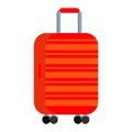 Vector illustration of bright red with orange stripes large polycarbonate travel plastic suitcase with wheels