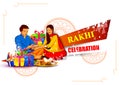 Brother and sister tying decorated Rakhi for Indian festival Raksha Bandhan Royalty Free Stock Photo