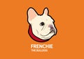 Brown chubby French Bulldog logo symbol on orange background.