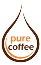 Vector illustration of brown drop with a PURE COFFEE text as a logo for company, cafe, or restaurant