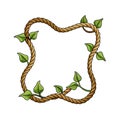 Illustration of a rustic rope frame adorned with vibrant green leaves on a white background Royalty Free Stock Photo