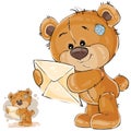 Vector illustration of a brown teddy bear holding in its paws received letter