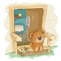 Vector illustration of a brown teddy bear sad sitting on the porch and waiting Royalty Free Stock Photo