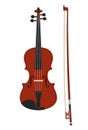 Vector illustration of brown violin and bow, isolated on a white background