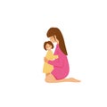 Vector illustration of brunette mom hugs daughter