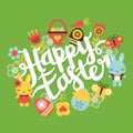 Retro Folk Happy Easter Lettering Phrase