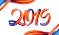 Vector illustration: Brushstroke paint lettering calligraphy of 2019 Happy New Year. Trendy design. Royalty Free Stock Photo