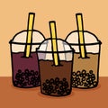 Vector illustration of bubble tea isolated on brown background. Royalty Free Stock Photo