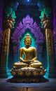 vector illustration, buddha statue in the temple, modern style, beautiful background for smartphone,