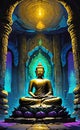 vector illustration, buddha statue in the temple, modern style, beautiful background for smartphone,