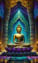 vector illustration, buddha statue in the temple, modern style, beautiful background for smartphone,