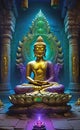 vector illustration, buddha statue in the temple, modern style, beautiful background for smartphone,