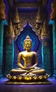 vector illustration, buddha statue in the temple, modern style, beautiful background for smartphone,