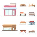 Vector design of building and supermarket icon. Collection of building and market stock vector illustration. Royalty Free Stock Photo