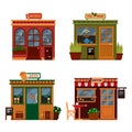 Vector illustration of buildings that are shops for buying drink. Set of nice flat shops. Different Showcases - Wine