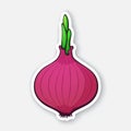 Vector illustration. Bulb of red onion with green sprout. Healthy vegetarian food. Ingredient for salad