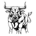 Vector illustration The bull is in an angry position and is ready to run after its prey black and white Royalty Free Stock Photo