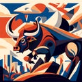 Vector illustration of a bull on the background of the city. Vector illustration Generative AI
