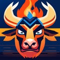 Vector illustration of a bull head on a dark background with flames. AI Generated Royalty Free Stock Photo