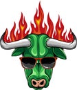 vector illustration of Bull head in sunglasses and flames Royalty Free Stock Photo