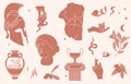 Vector illustration of bundle antique signs and symbols - statues, olive branch, amphora, column, helmet. Ancient greek Royalty Free Stock Photo