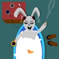 Vector illustration of a Bunny in the bathroom