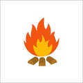 Vector illustration of burning bonfire with wood on white background - Vector