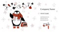 Vector image for business card with joyful penguin